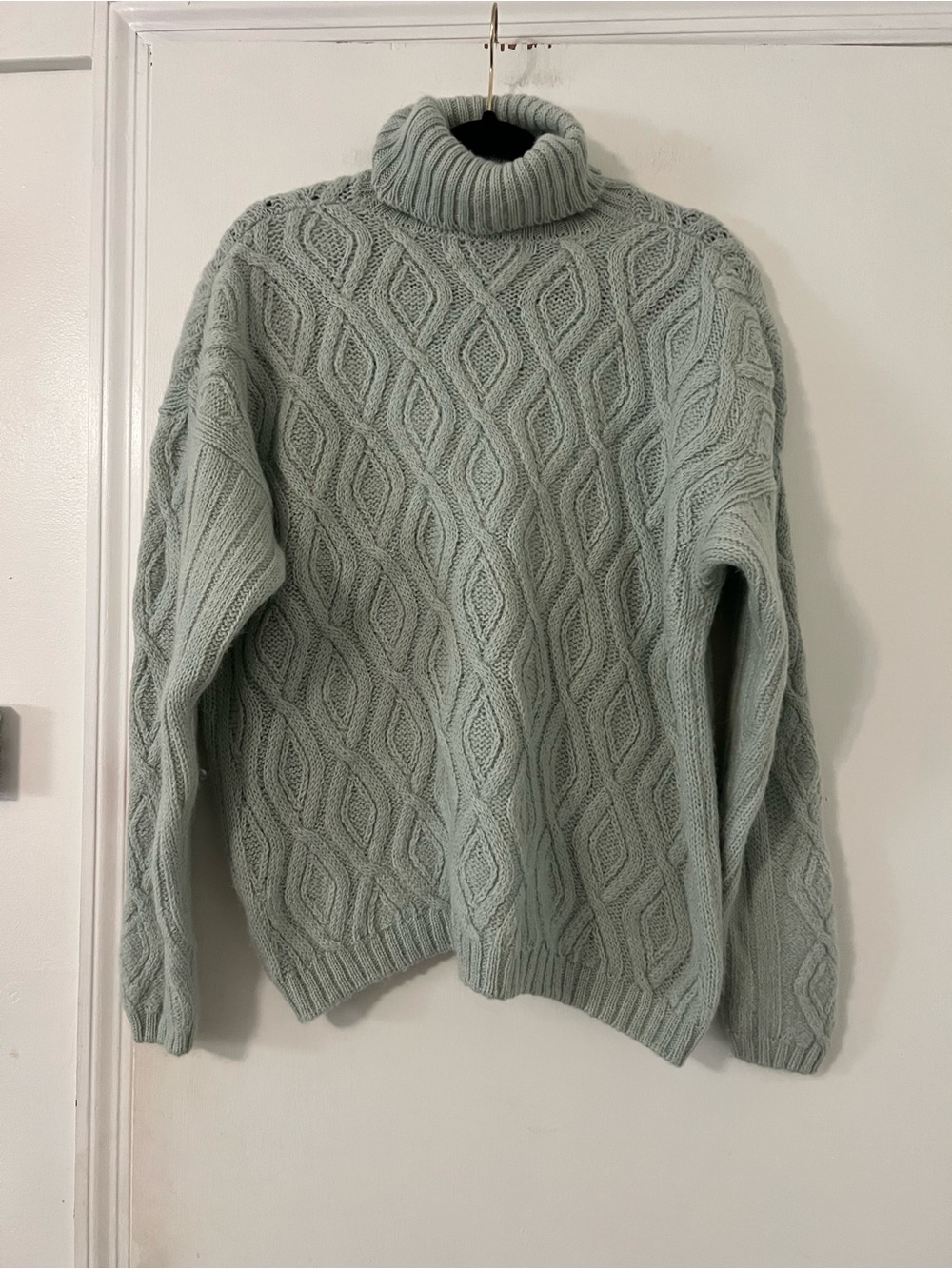 Wool/alpaca Cozy Cable Knit Turtleneck Sweater - Sage Green size XL